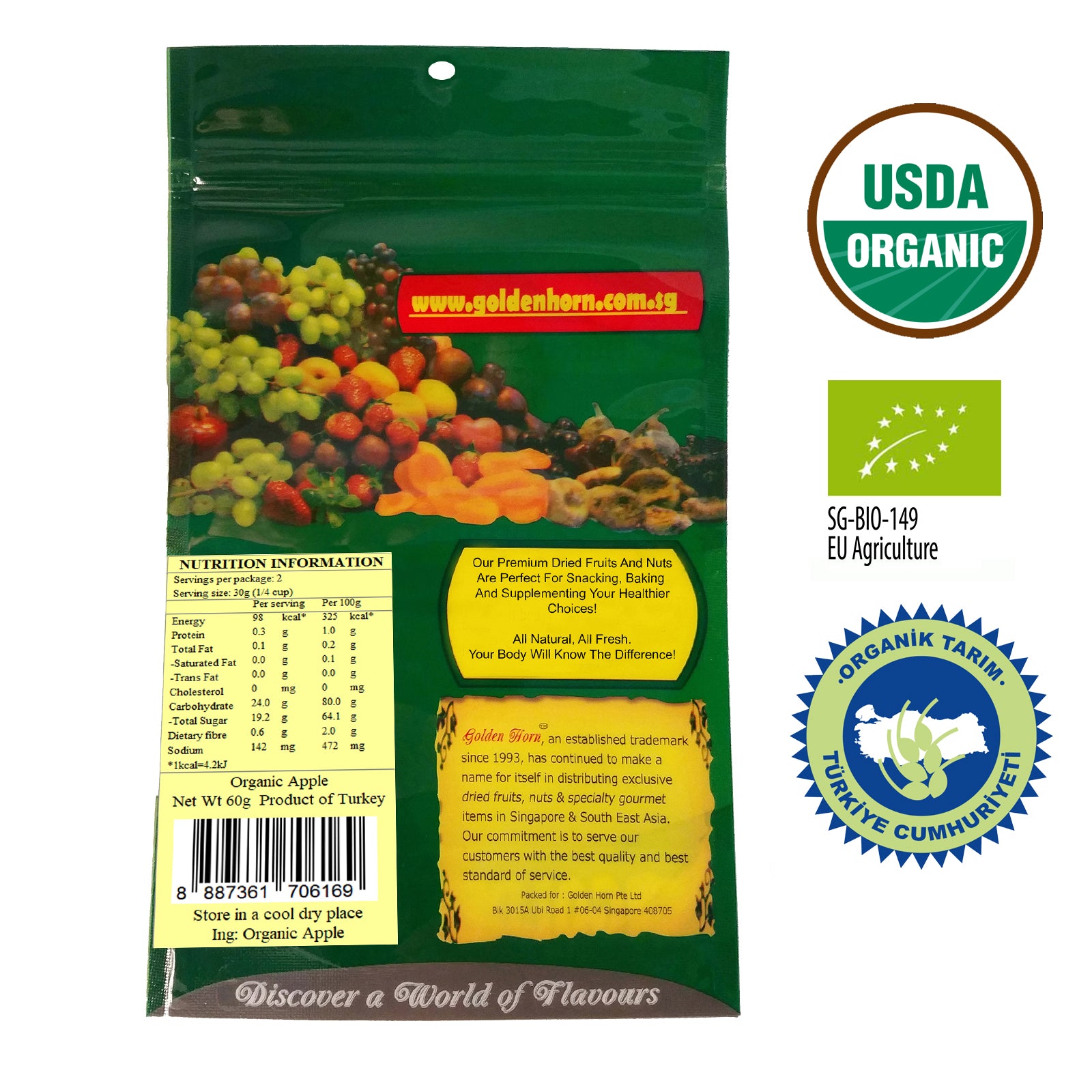 Golden Horn Organic Dried Apple 60g