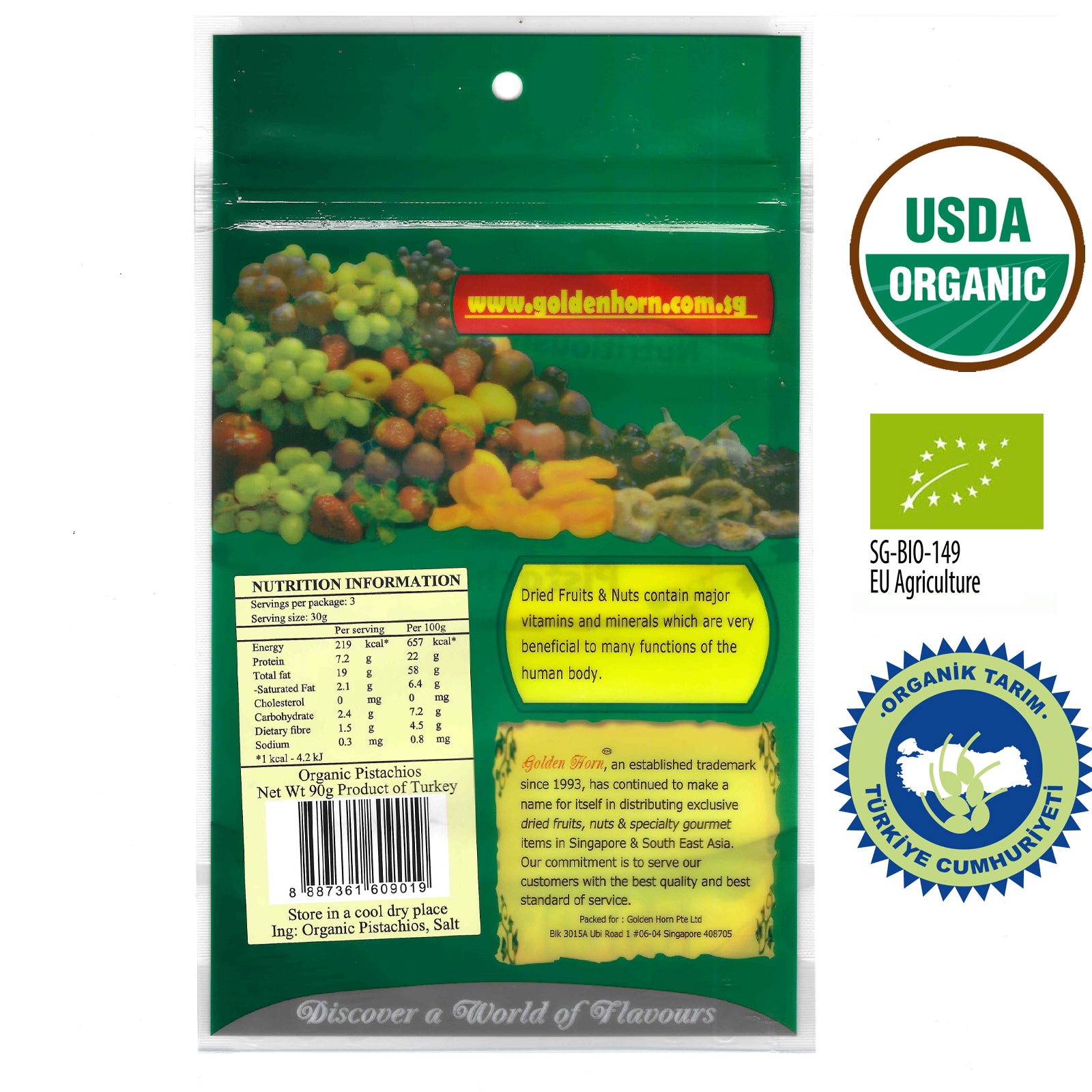 Golden Horn Organic Antep Pistachios 90g