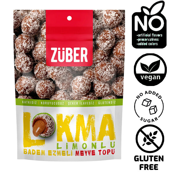 Zuber Lokma Lemon & Coconut Coated Fruit Ball With Almond Paste 96g