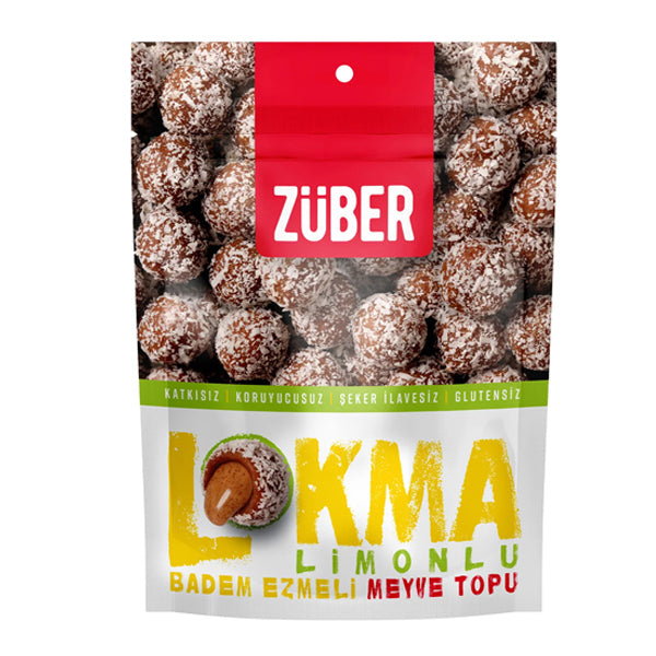Zuber Lokma Lemon & Coconut Coated Fruit Ball With Almond Paste 96g