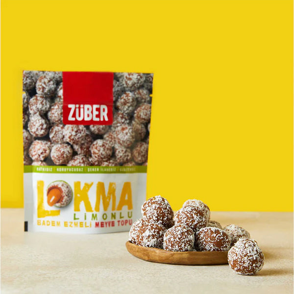 Zuber Lokma Lemon & Coconut Coated Fruit Ball With Almond Paste 96g