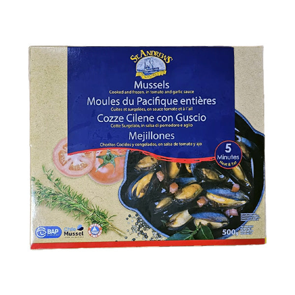 St Andrews Frozen Mussels In Tomato & Garlic Sauce 500g