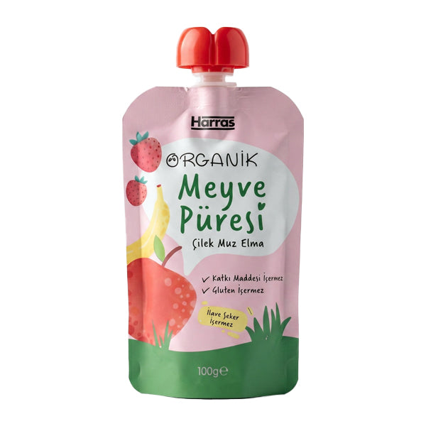 Harras Organic Strawberry, Banana & Apple Fruit Puree 100g
