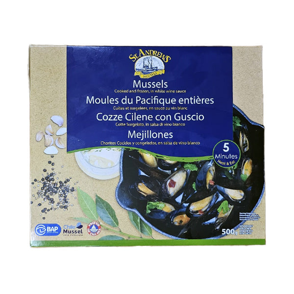 St Andrews Frozen Mussels In White Wine Sauce 500g