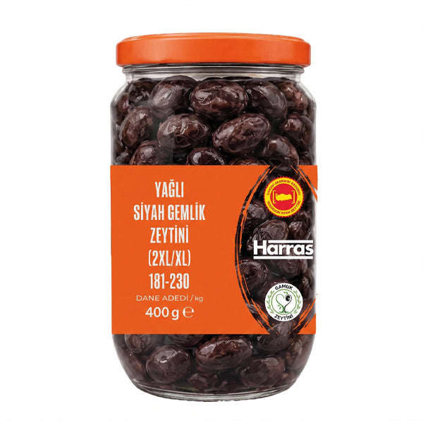 Harras Black Gemlik XL Olives 400g