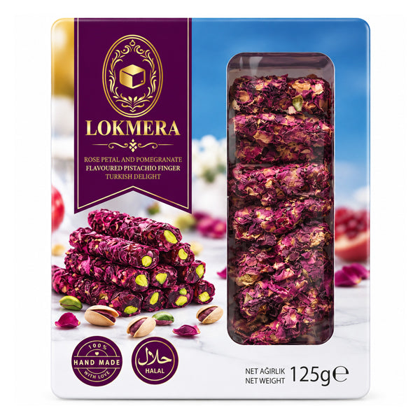 Lokmera Rose Petal & Pomegranate Pistachio Turkish Delight 125g